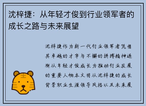 沈梓捷：从年轻才俊到行业领军者的成长之路与未来展望